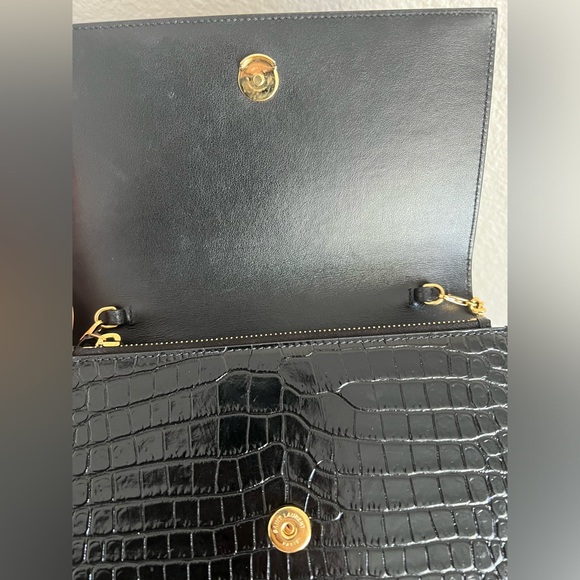 Saint Laurent Kate Croc Embossed Wallet on Chain Handbag - Picture 10 of 13